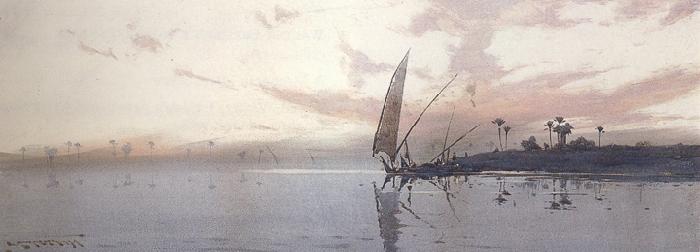 augustus osborne lamplough,r.w.s Feluccas on the Nile at dawn and Feluccas on the Nile at Dusk (mk37) Sweden oil painting art